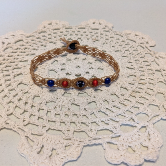 Handcrafted Ankle Bracelet Circumference Approx 8 1/2" Tan - Picture 3 of 4